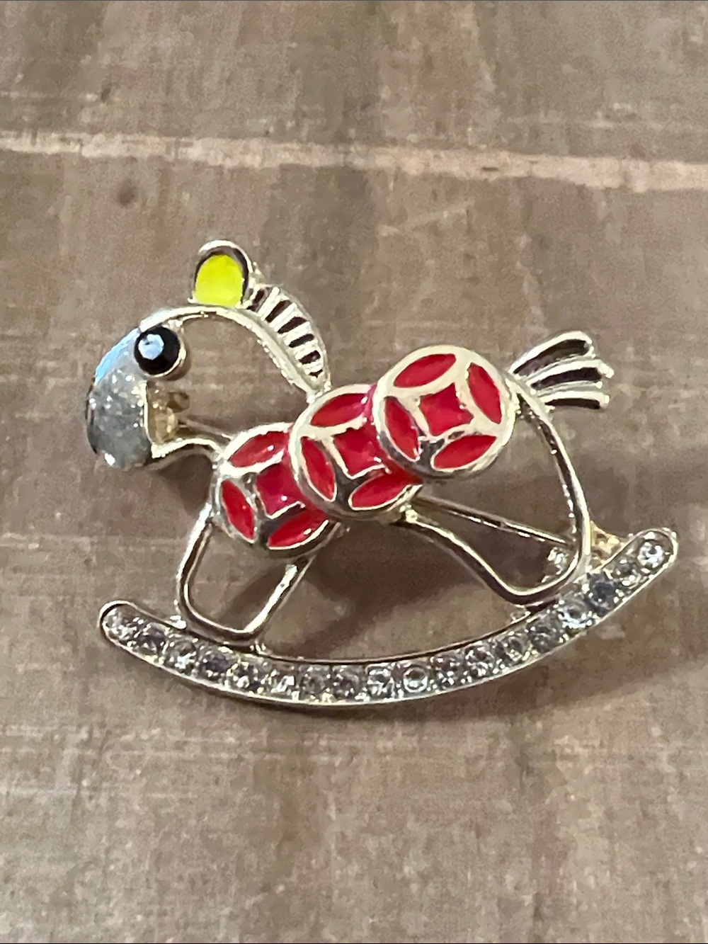 3/$18 Red Enamel Rocking Horse Kids Brooch Pin - Lot 462